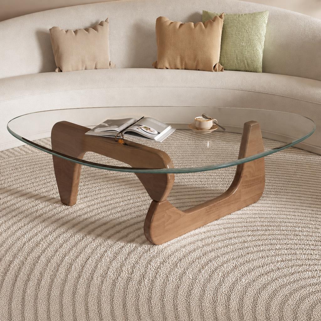 Transparent glass   walnut solid wood legs (medium size)
