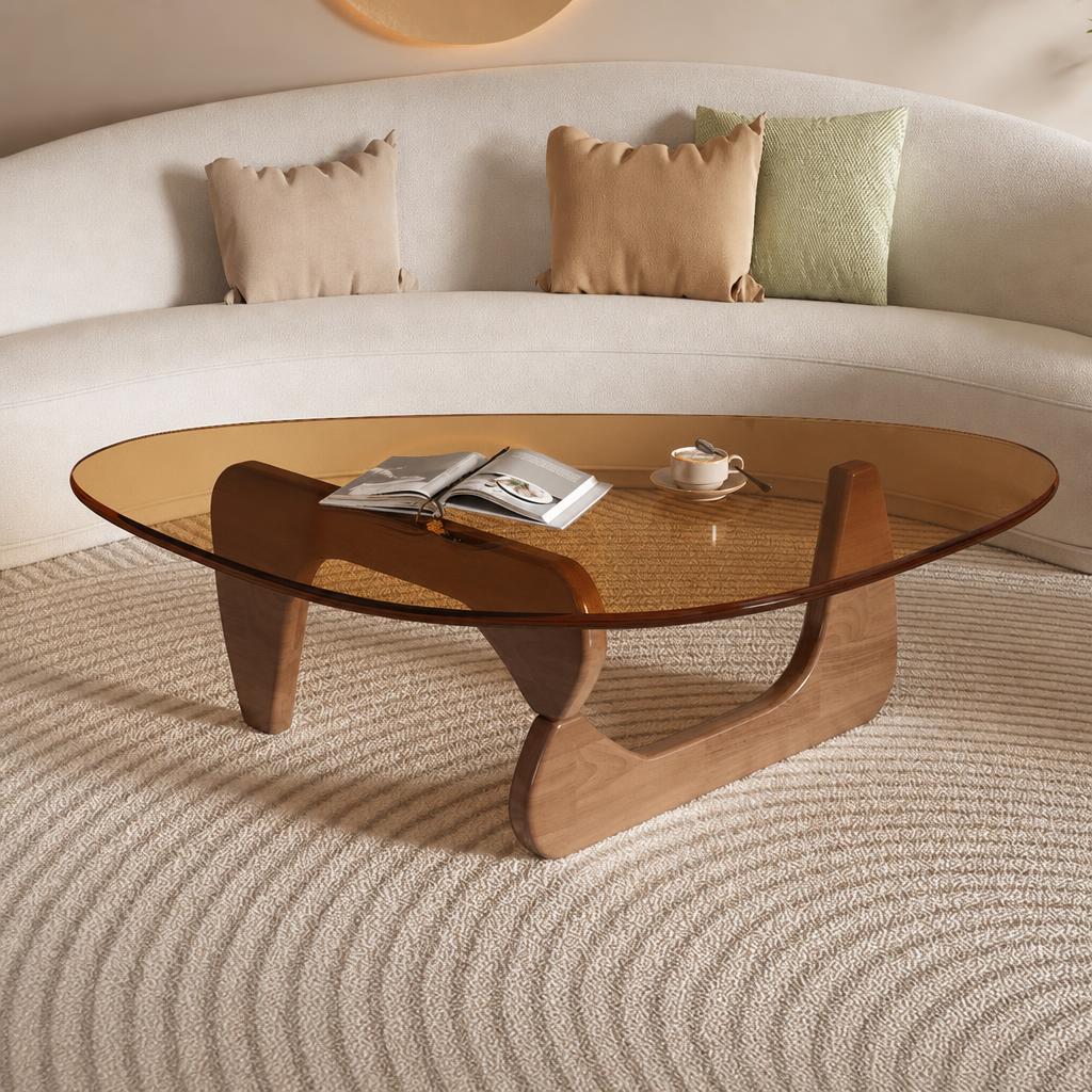 Brown glass   walnut solid wood legs (small size)