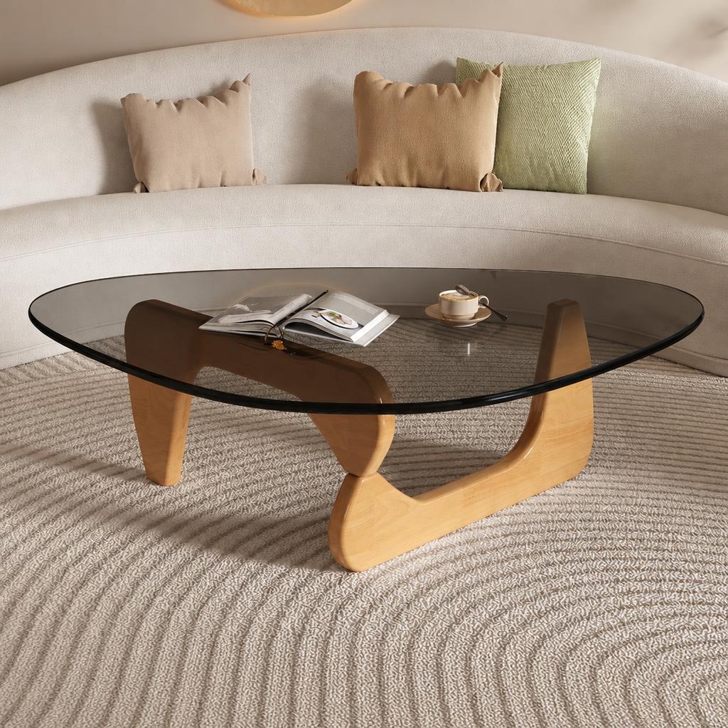 Gray glass   solid wood legs in wood color (large size)