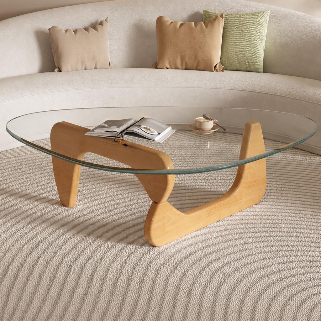 Transparent glass   solid wood legs in wood color (large size)