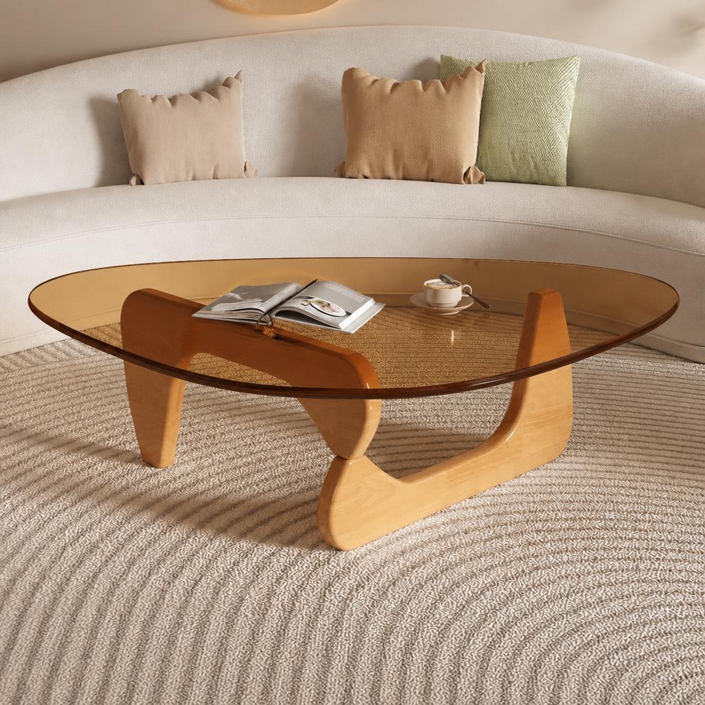 Brown glass   solid wood legs (large size)