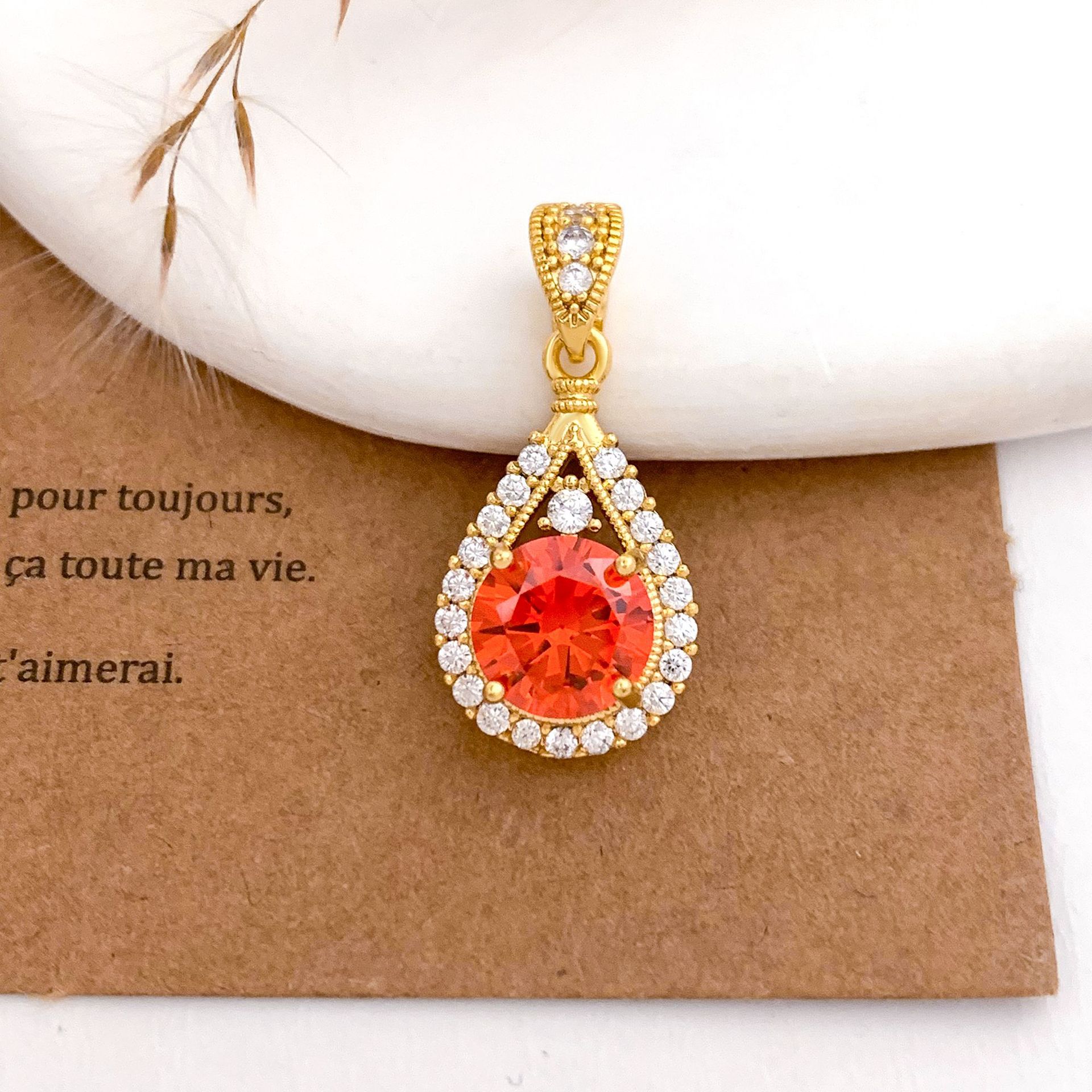Xl694 ruyi water drop pendant gold orange