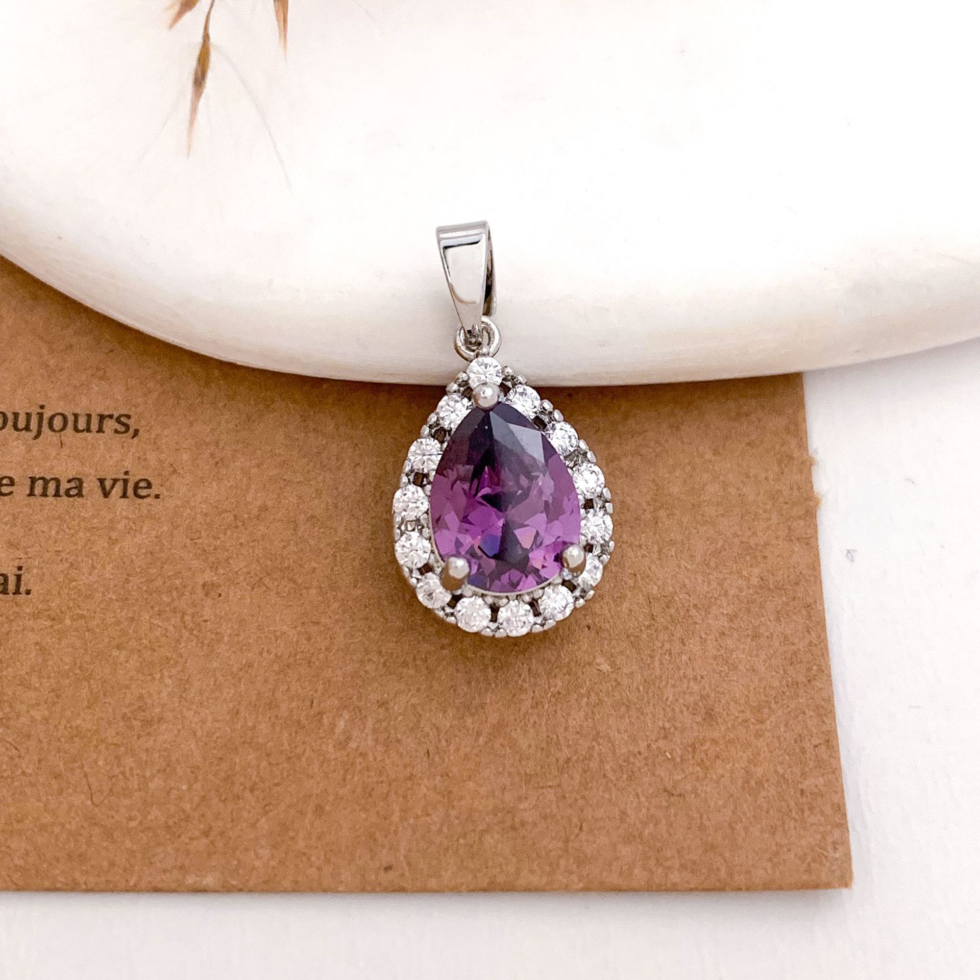 11:Xl2955 small water drop pendant silver purple