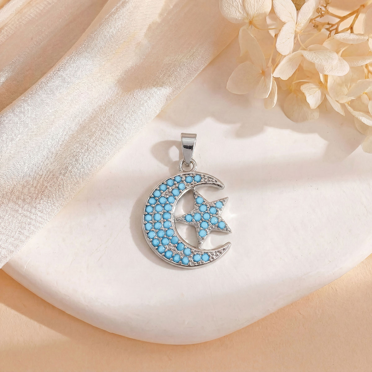 9:Xl3493 moon pentagram pendant silver