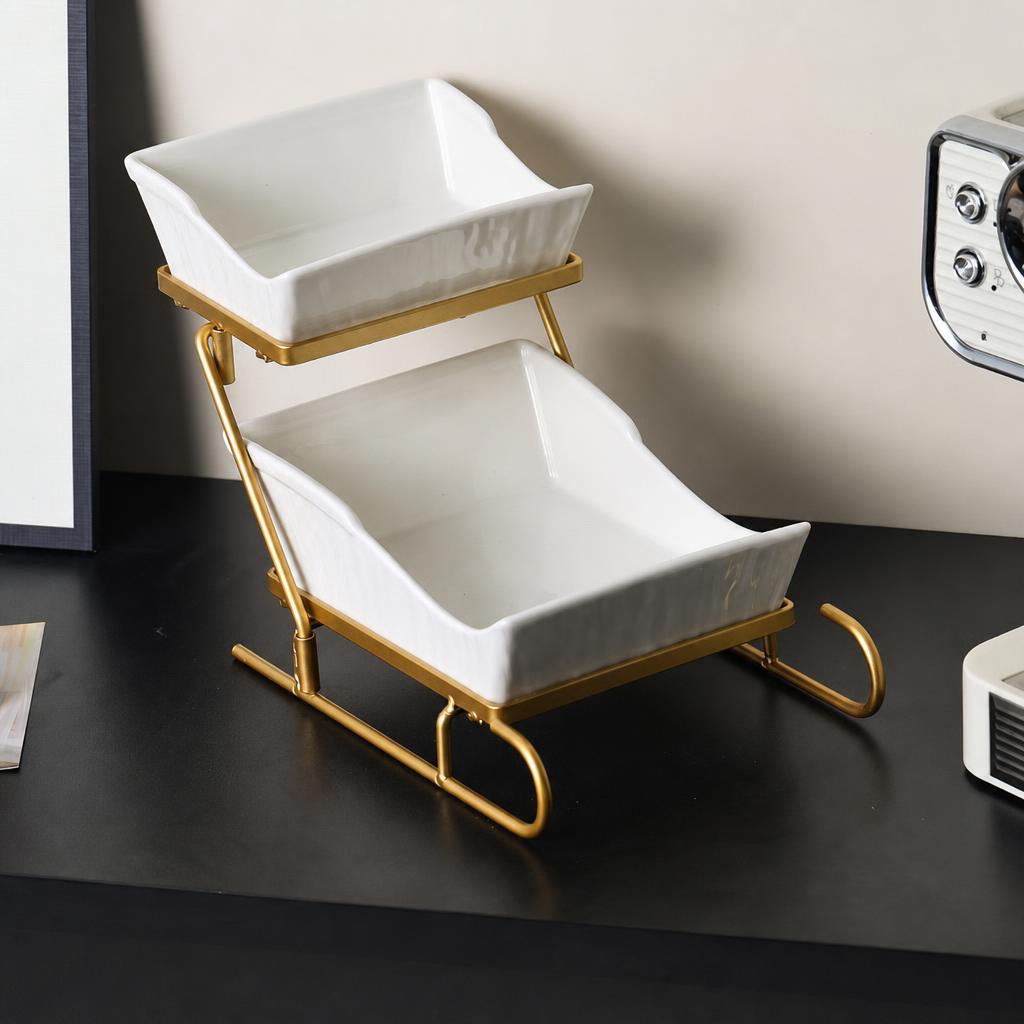 Sleigh fruit plate/white/gold frame