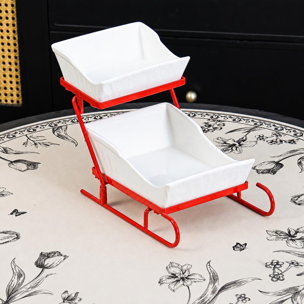 Sleigh fruit plate/white/red frame