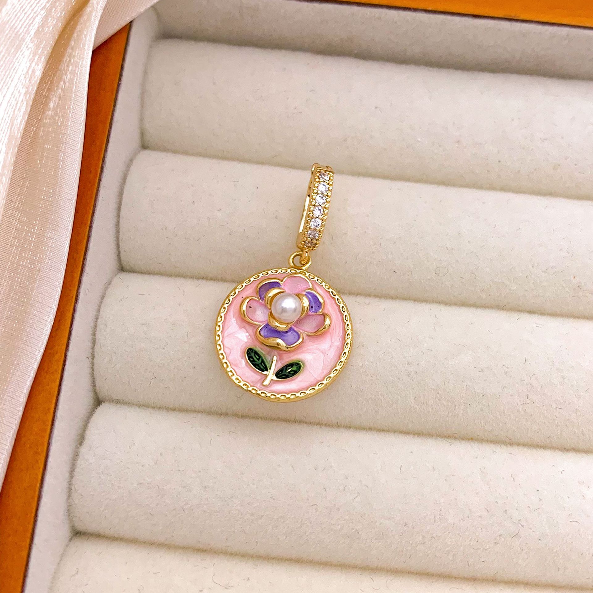 Xl3636 multi-petal flower pendant golden pink