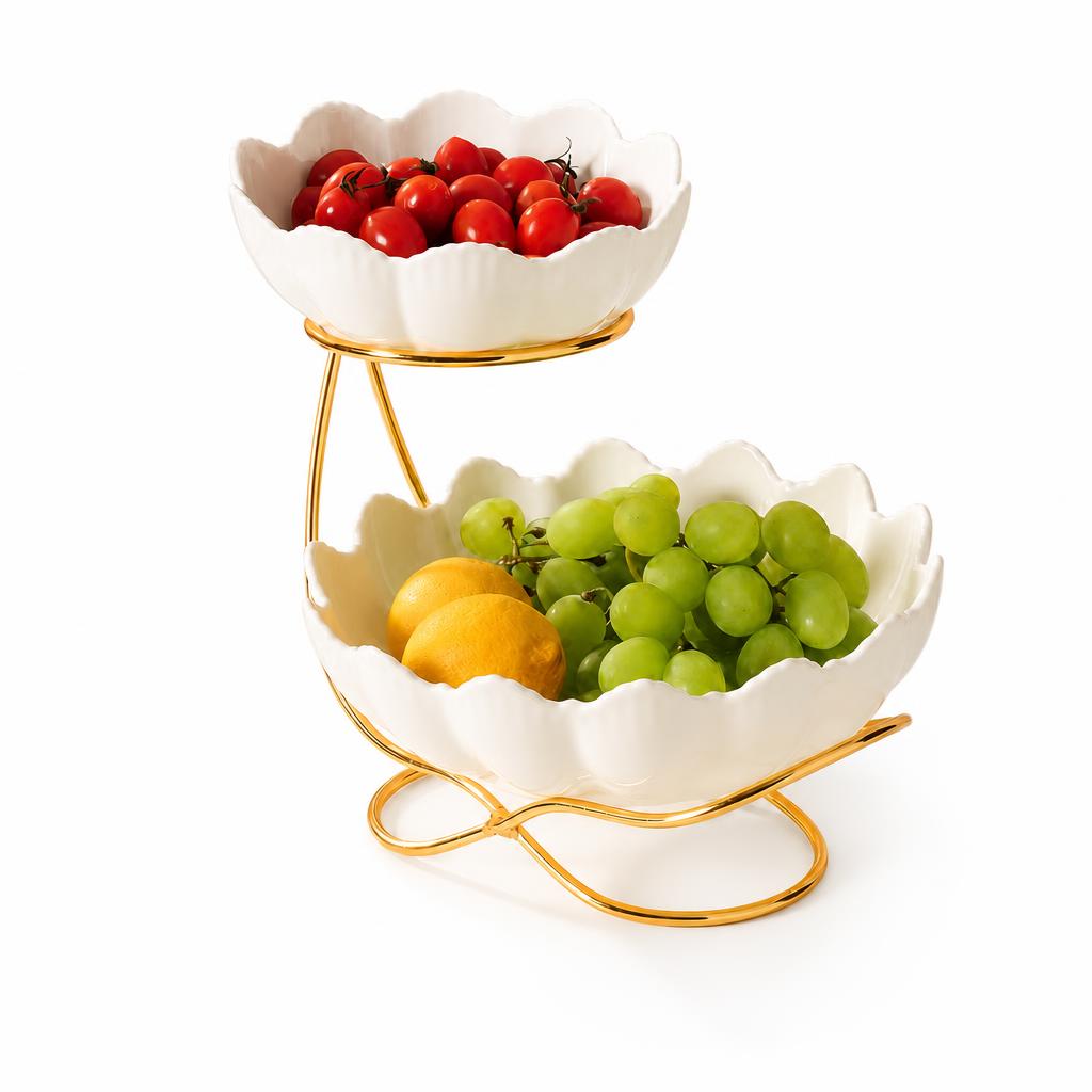 [milk white   milk white   gold frame] double layer fruit plate
