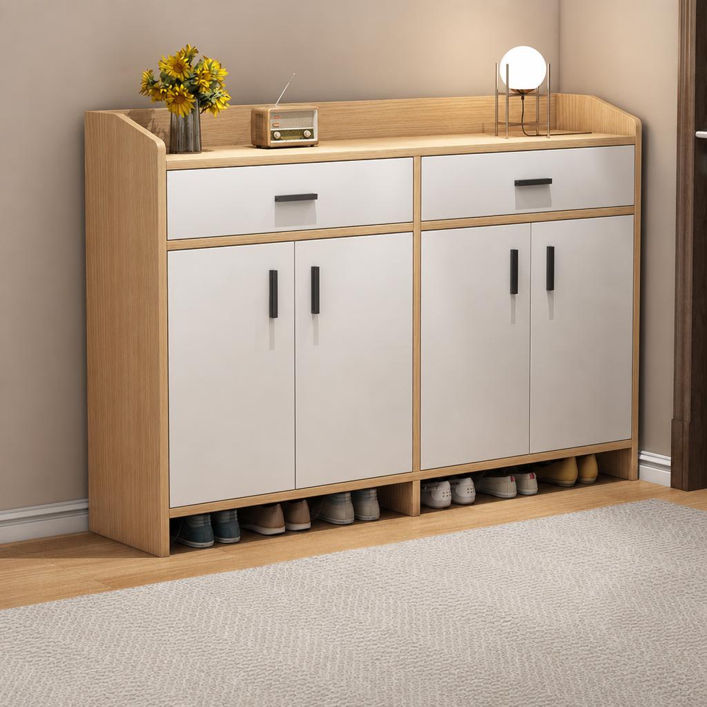 120cm four doors and two drawers pastoral oak   white [simple density board]