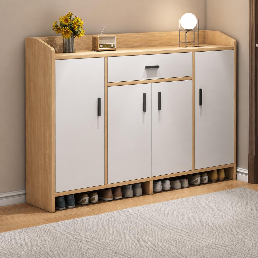 140cm four doors and one drawer pastoral oak   white [simple density board]