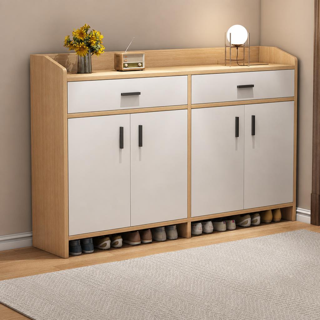 140cm four doors and two drawers pastoral oak   white [simple density board]