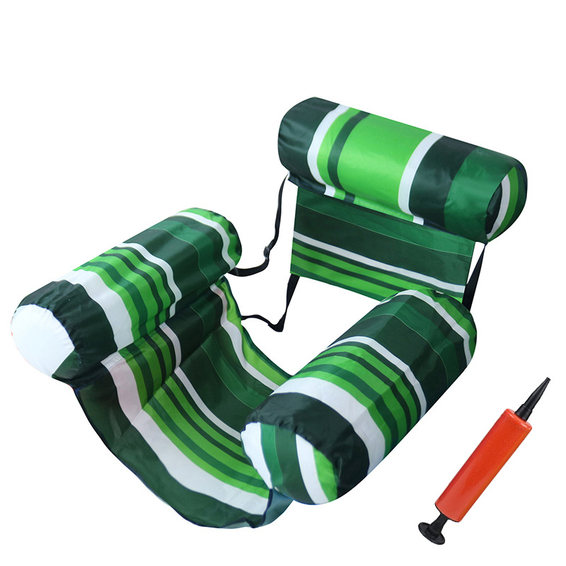 [Includes Air Pump] Three-Pole Fabric Cover Striped Hammock - Green