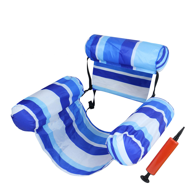 [With Air Pump] Three-Pole Fabric Sleeve Striped Hammock - Blue