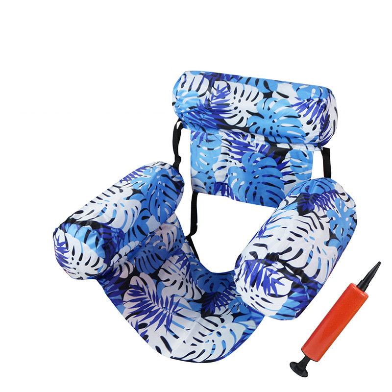 [With Air Pump] Triple-Tube Fabric Cover Monstera Leaf Hammock - Blue