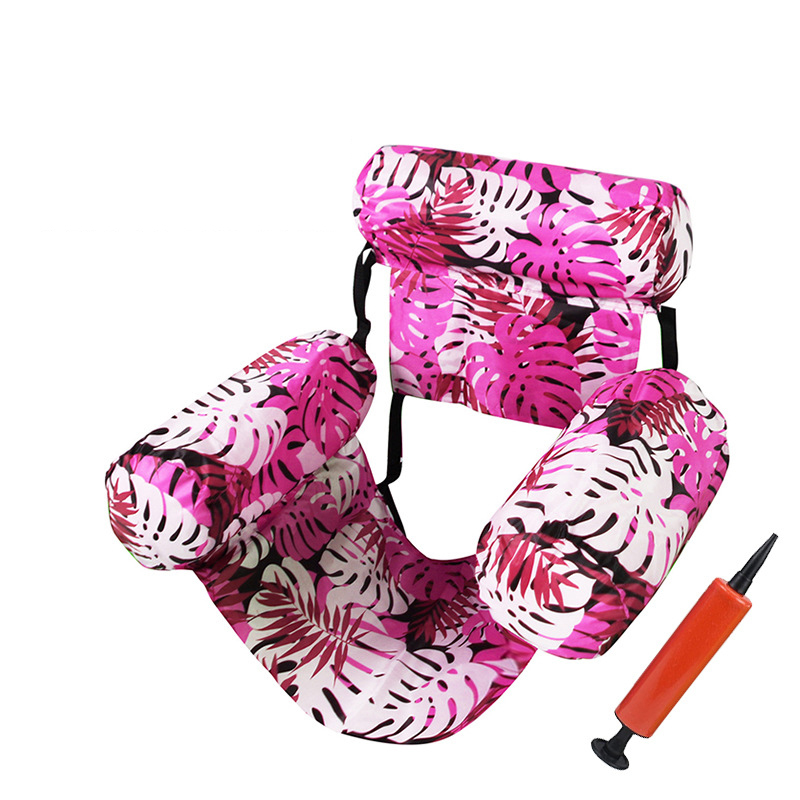 [With Air Pump] Three-Tube Fabric Cover Monstera Leaf Hammock - Rose Red