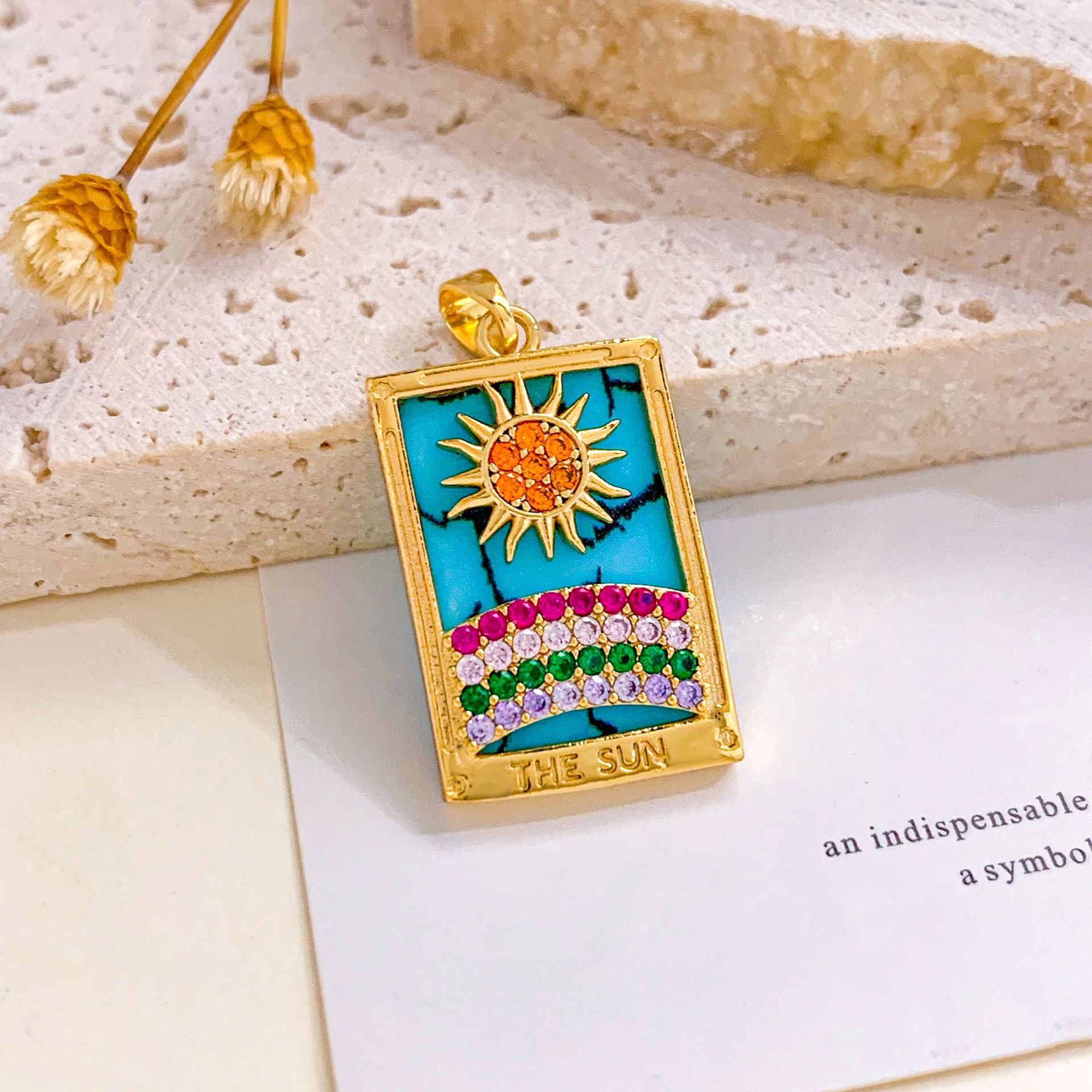Xl2300 sun rainbow tarot pendant gold blue