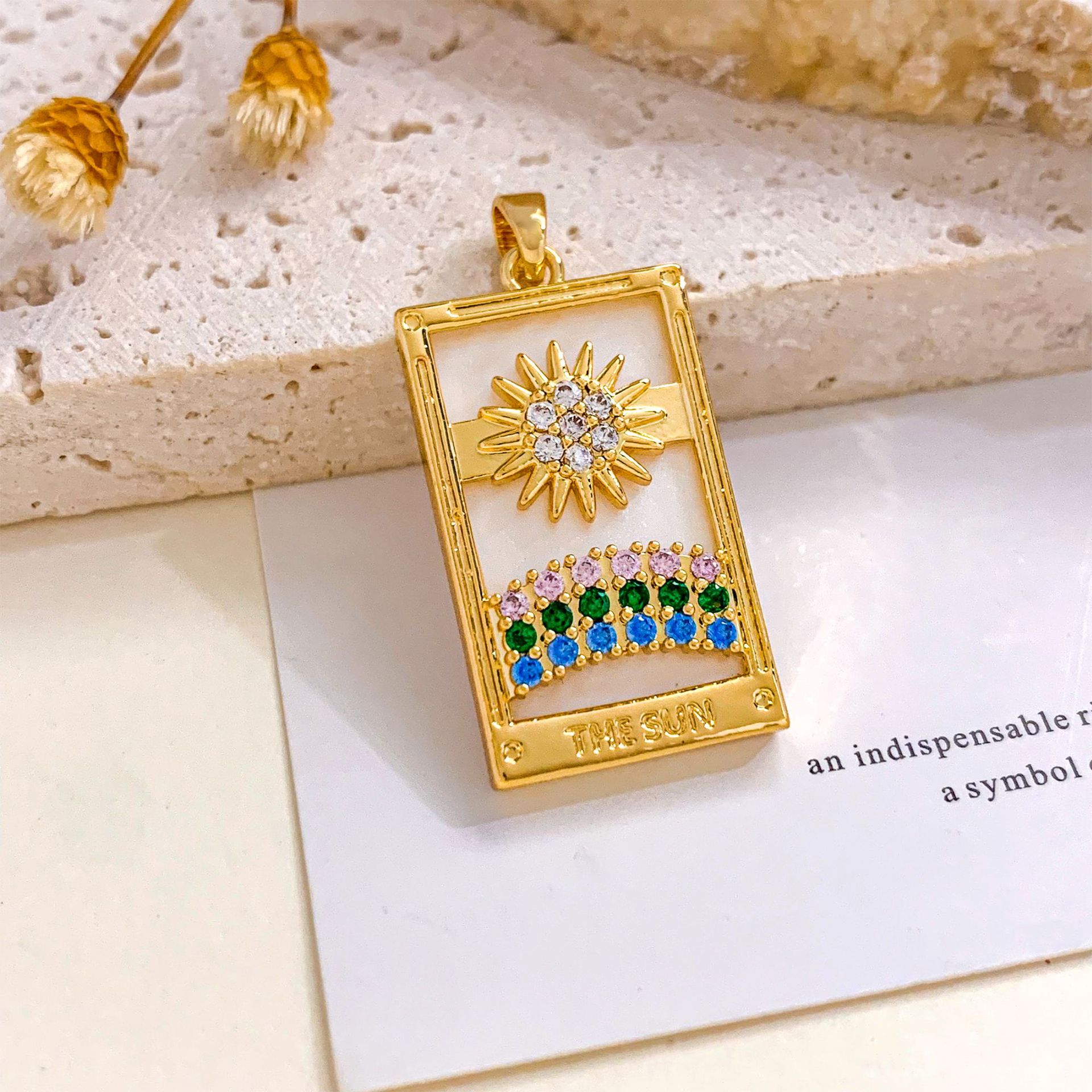 Xl2702 sun rainbow tarot pendant gold white