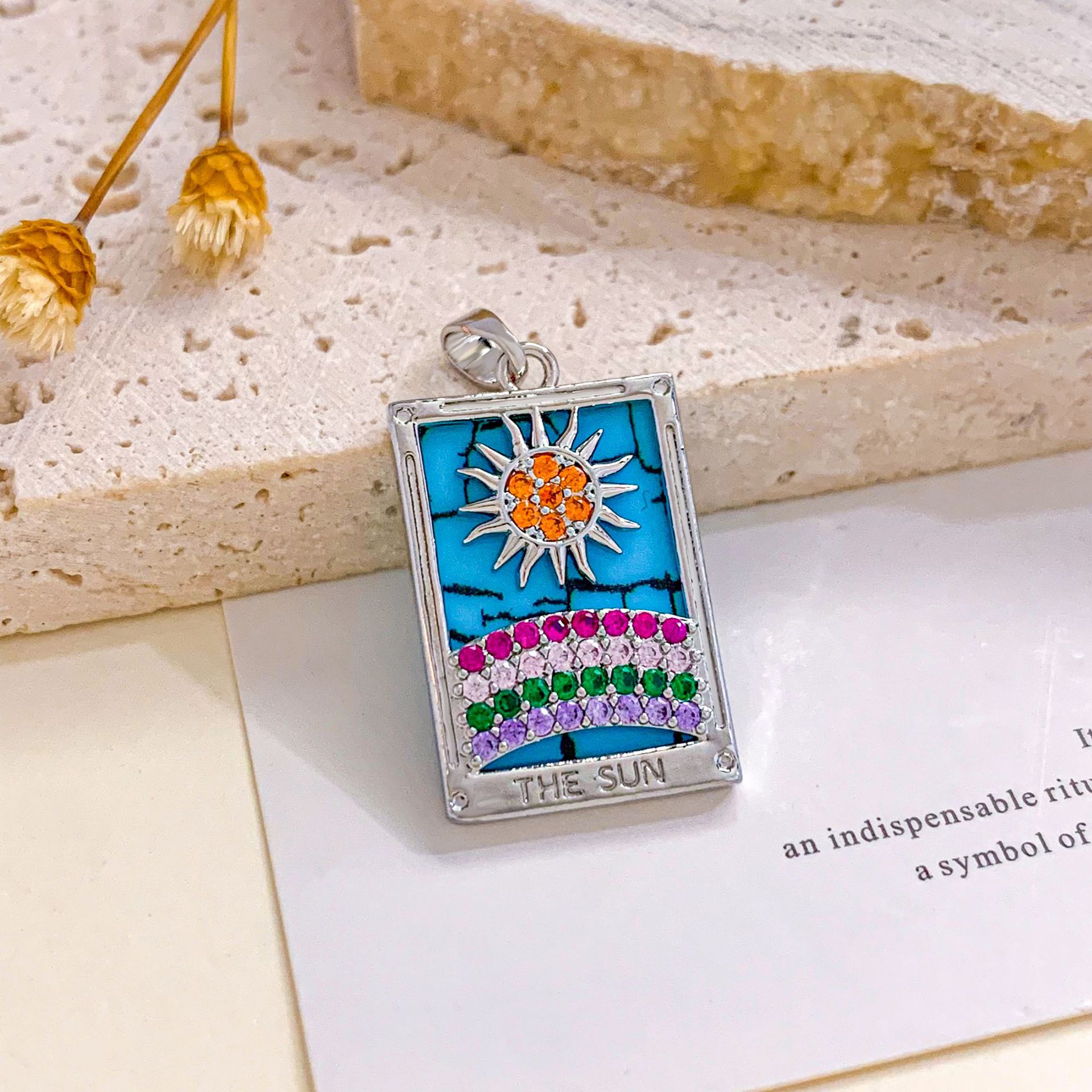 11:Xl2300 orange sun rainbow tarot pendant silver blue