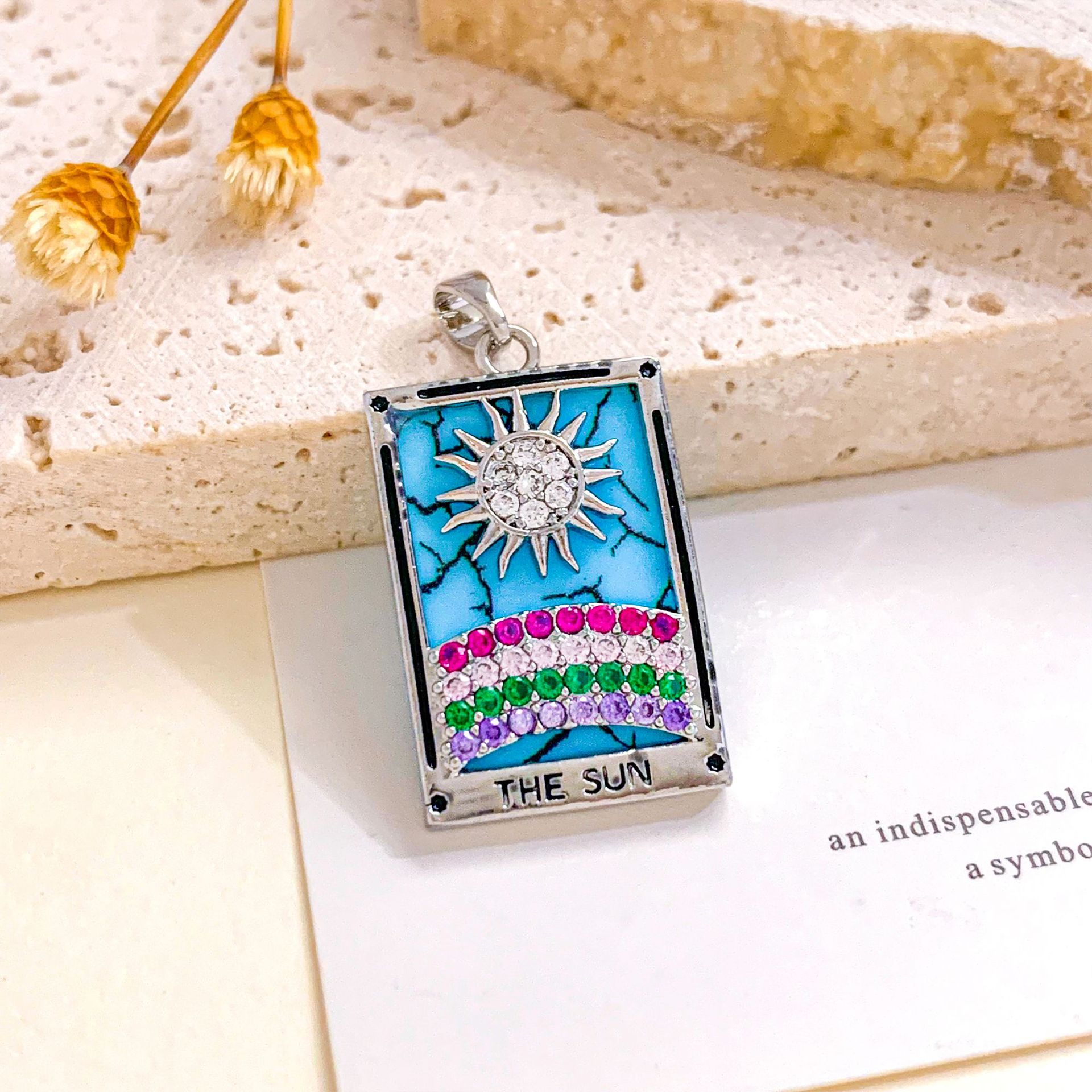 12:Xl2300 sun rainbow tarot pendant silver blue