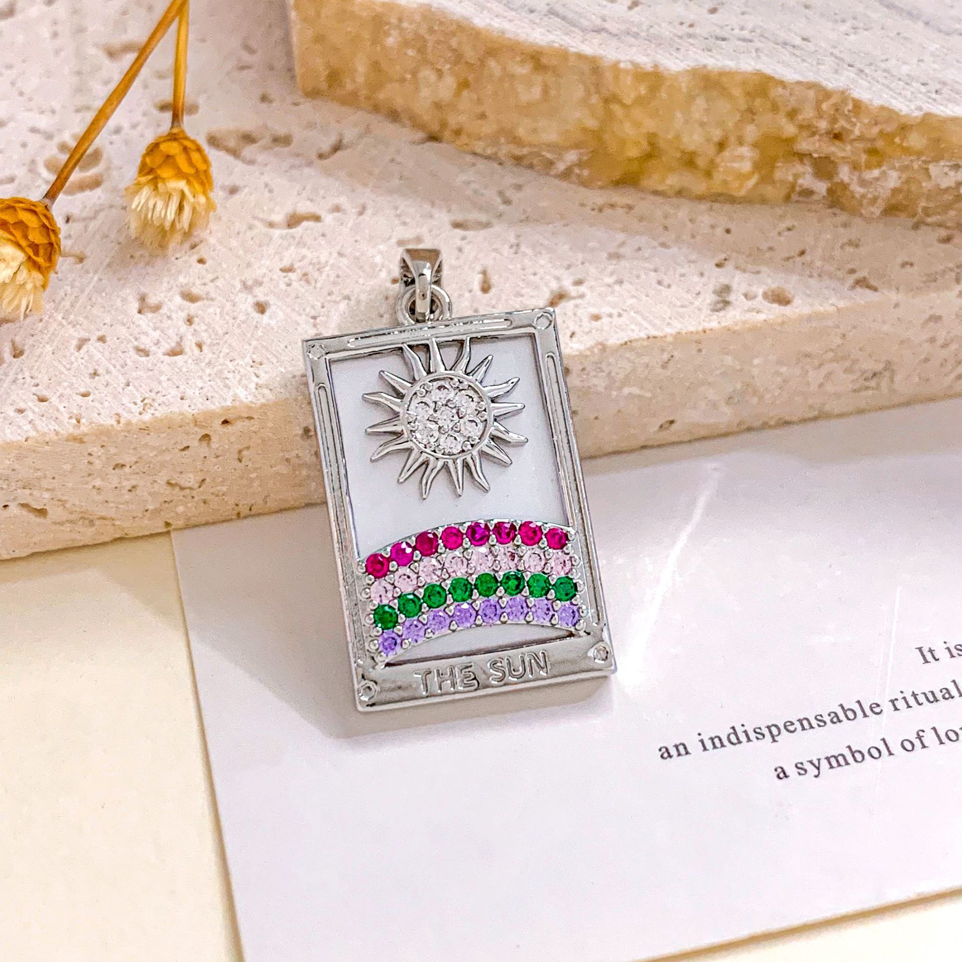 13:Xl2300 sun rainbow tarot pendant silver white