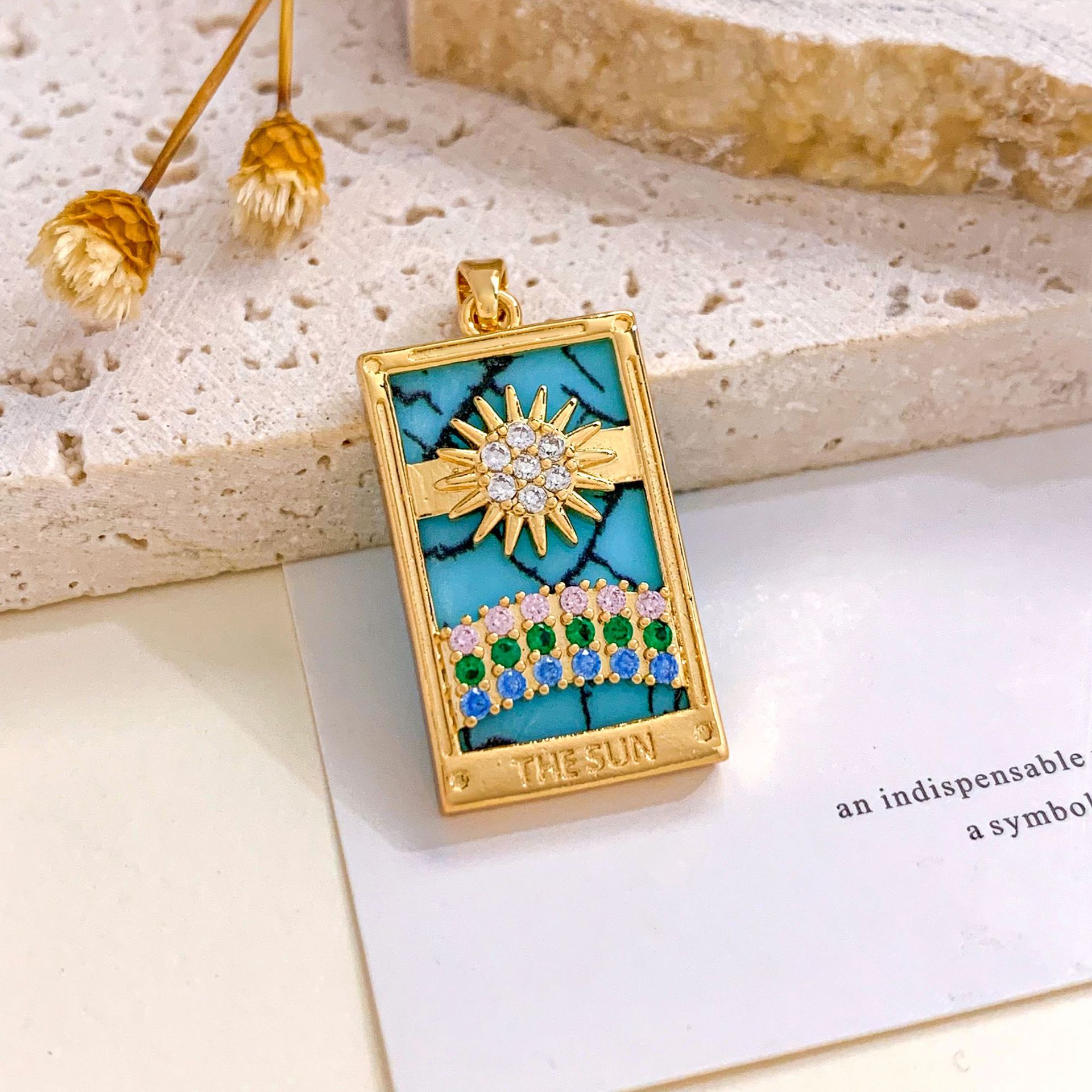 18:Xl2702 sun rainbow tarot pendant gold blue