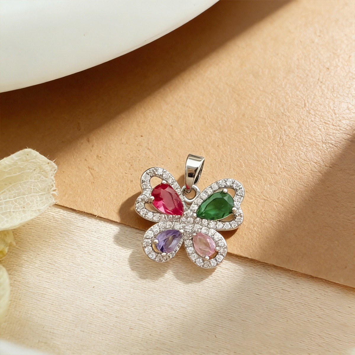 4:Xl329 colorful water drop butterfly pendant silver