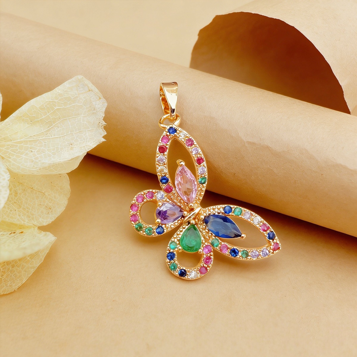 16:Xl3434 colorful hollow butterfly pendant gold