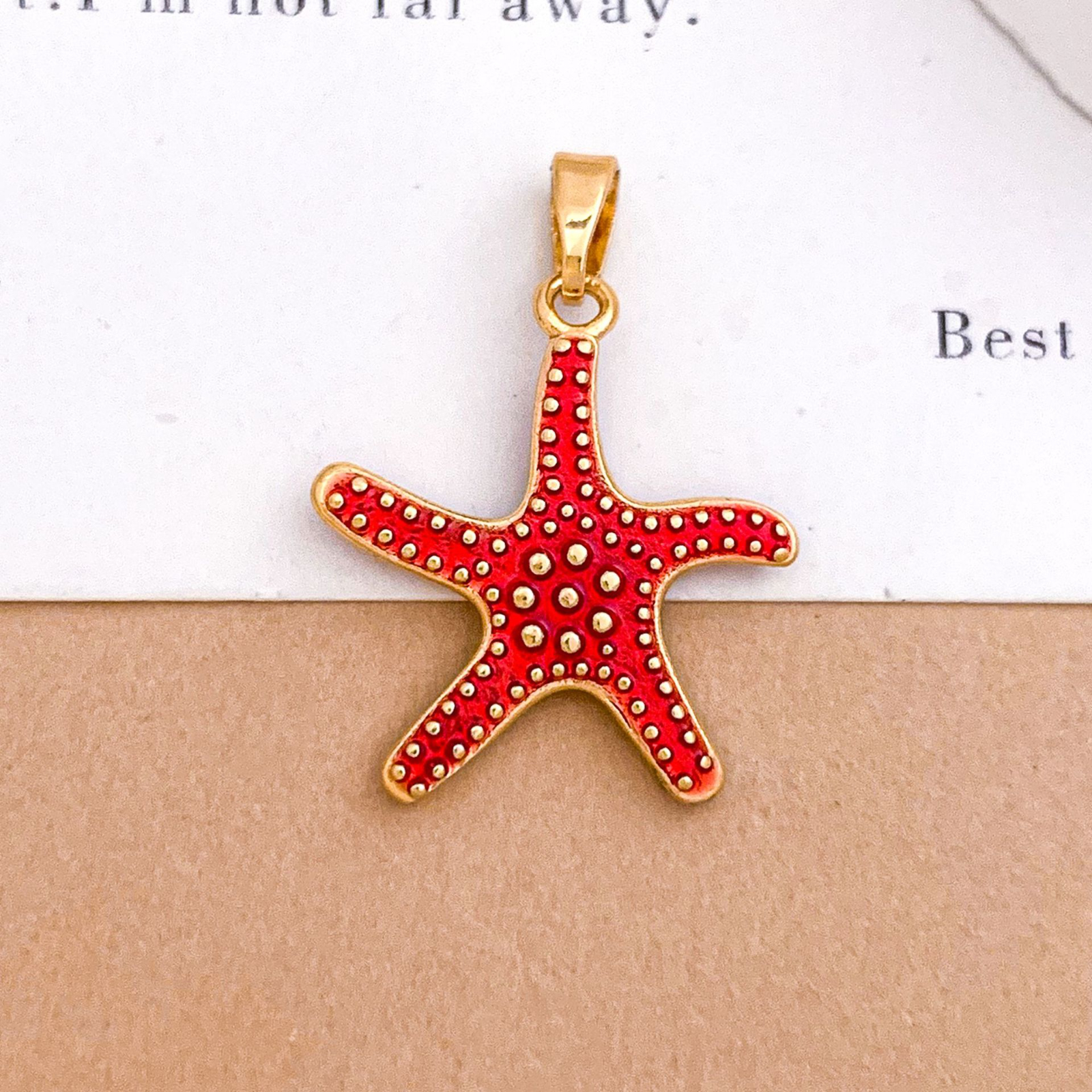 Xl4923happy starfish pendant gold red