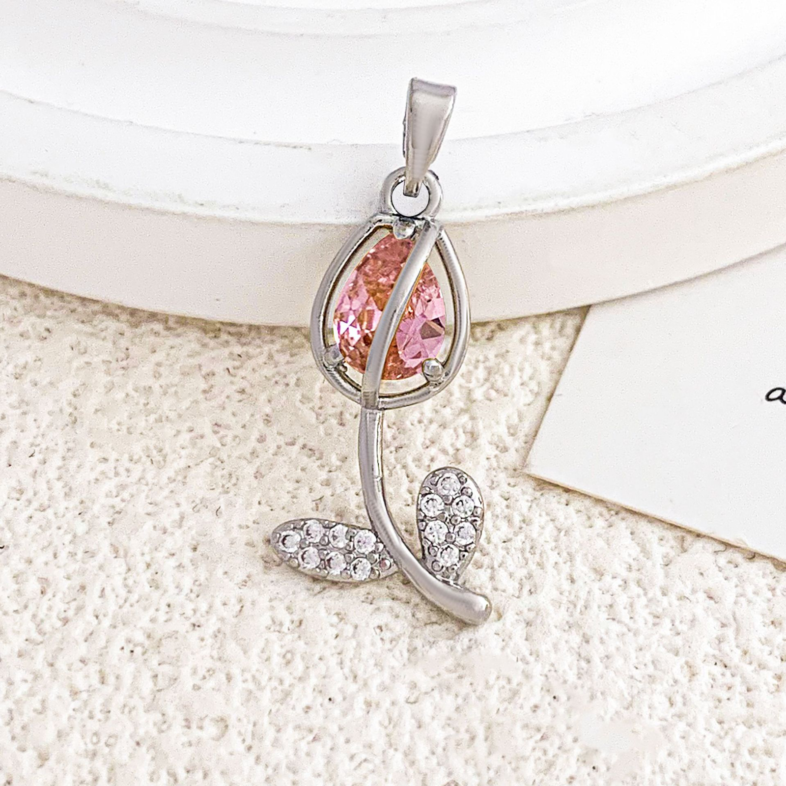 Xl2385 pink tulip pendant silver