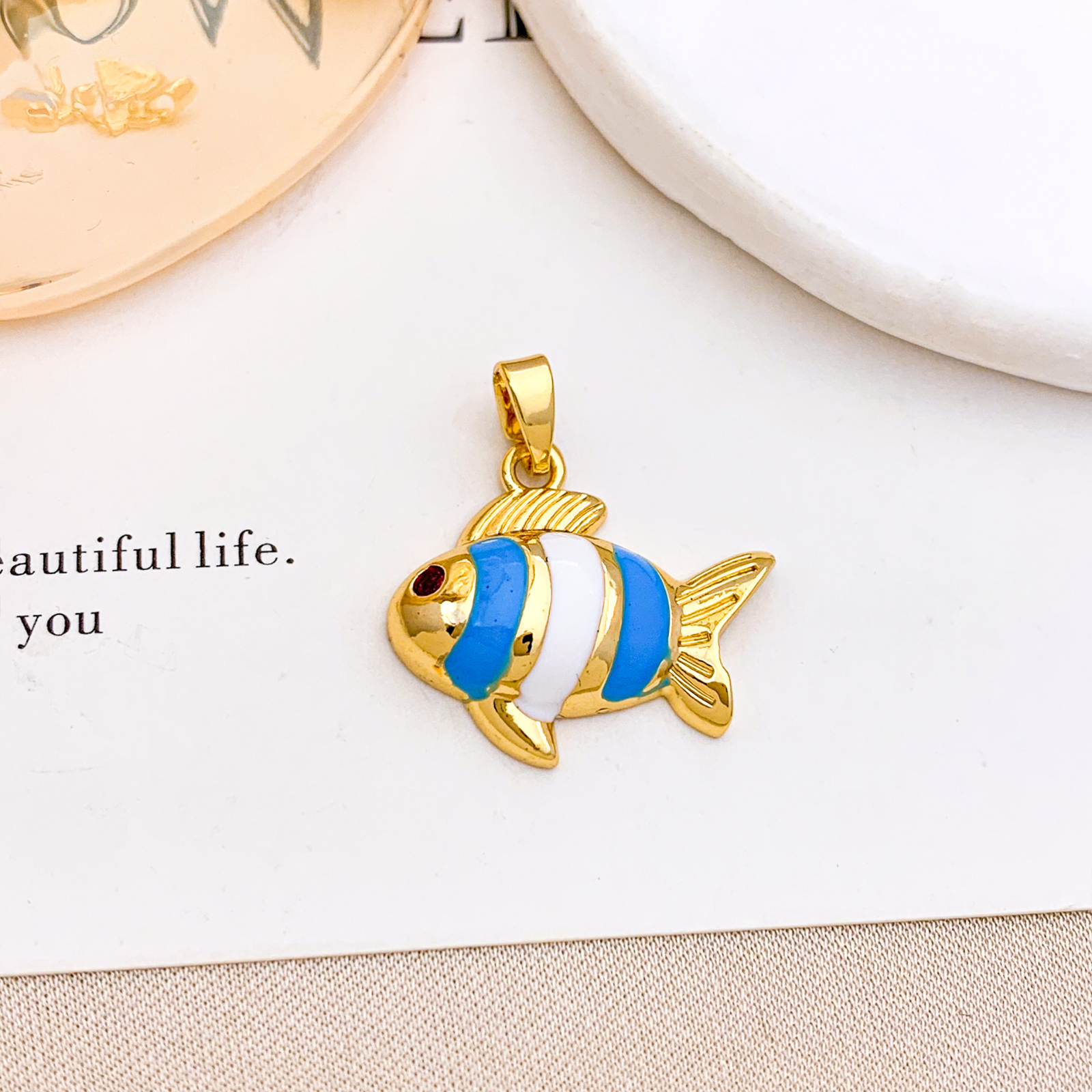 15x19mm blue clownfish pendant gold