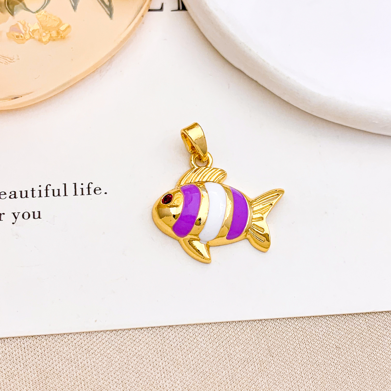 15x19mm purple clownfish pendant gold
