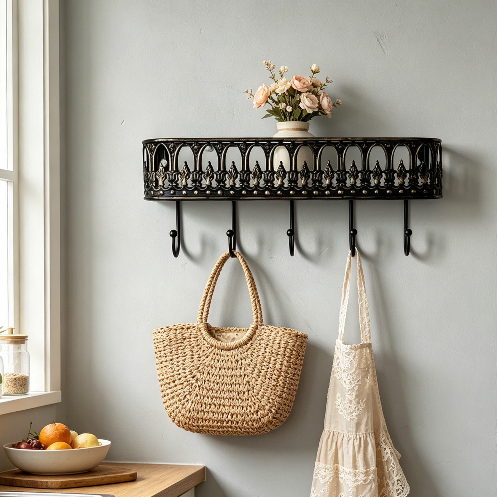 5-hook storage rack (black)