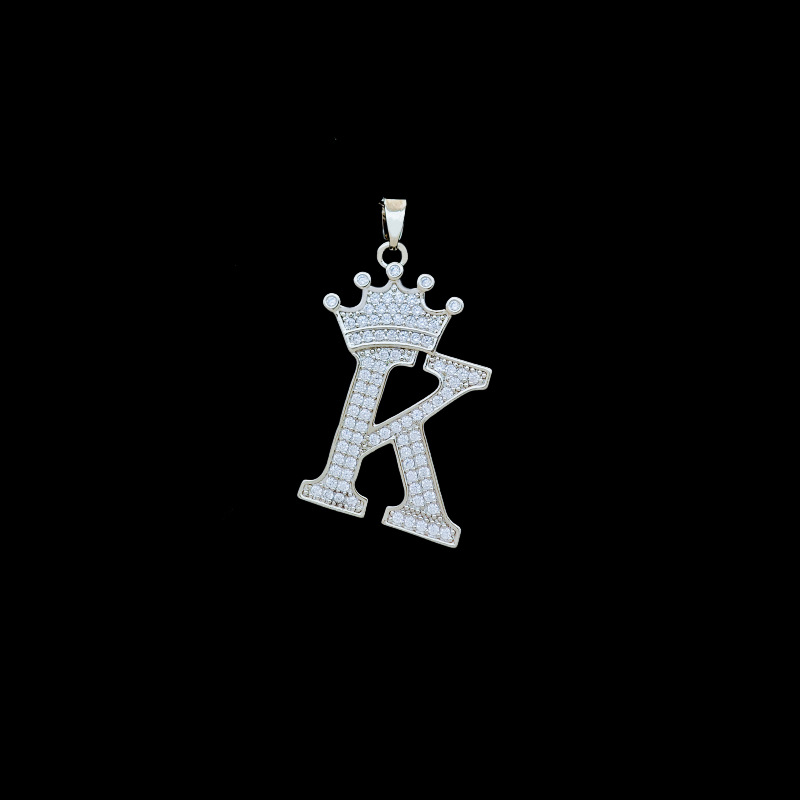 Xl348 crown letter k pendant silver