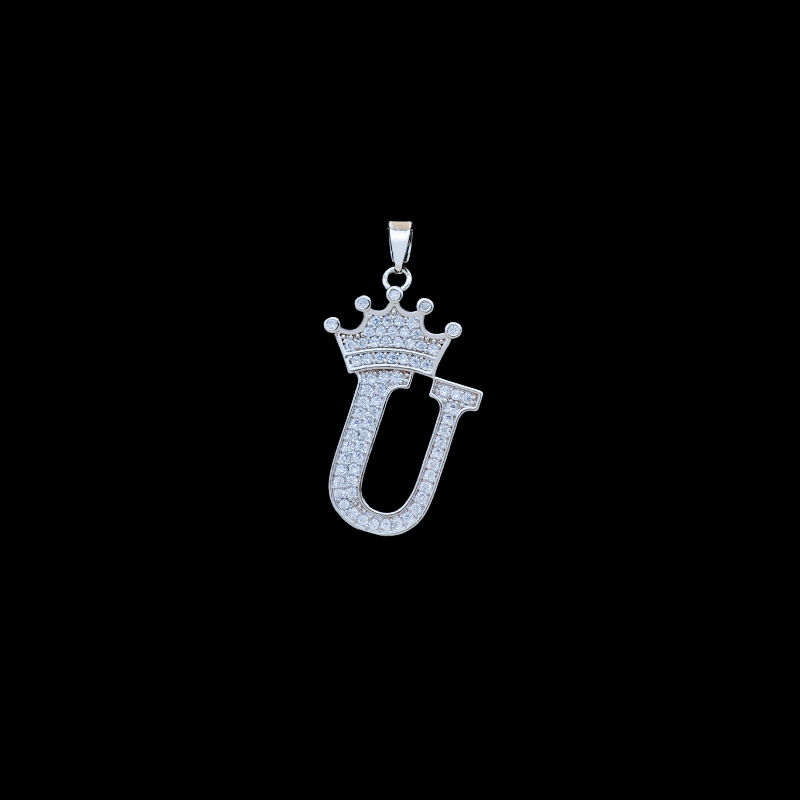 Xl348 crown letter u pendant silver