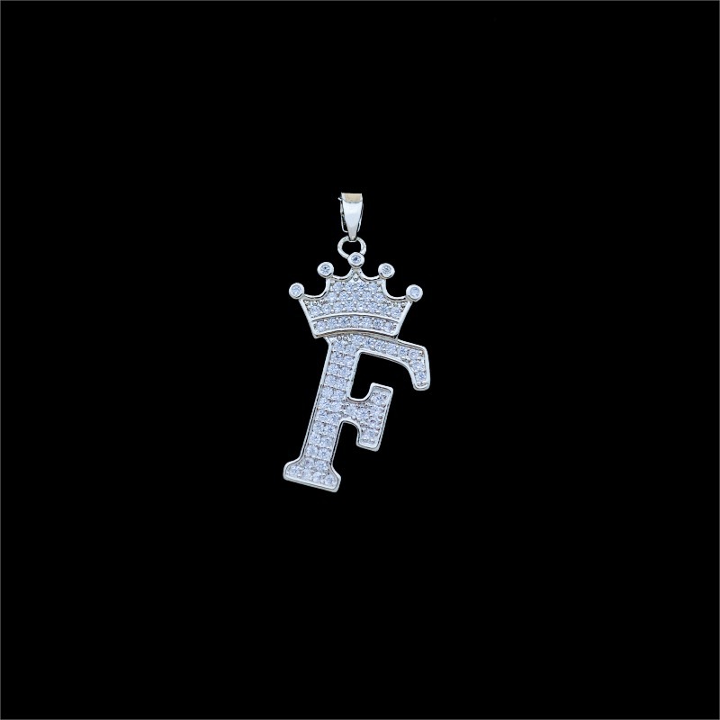 32:Xl348 crown letter f pendant silver