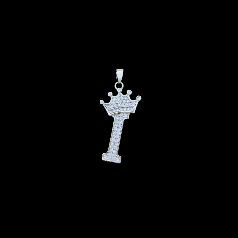 35:Xl348 crown letter i pendant silver