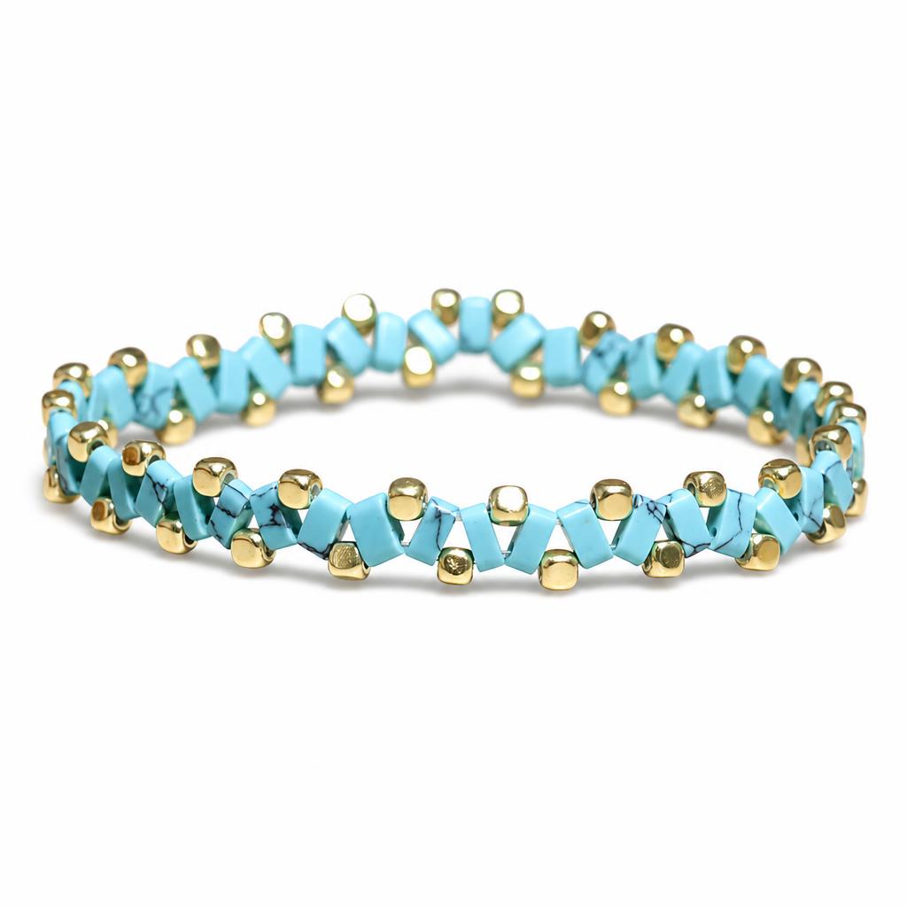 24:Black line turquoise square beads