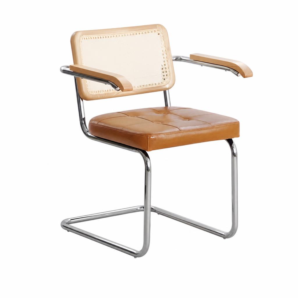 Solid wood - natural wood color back - oil-wax brown seat cushion [armrest]