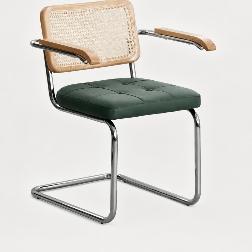 Solid Wood - Natural Wood Color Back - Green Matte Leather Cushion [Armrest]