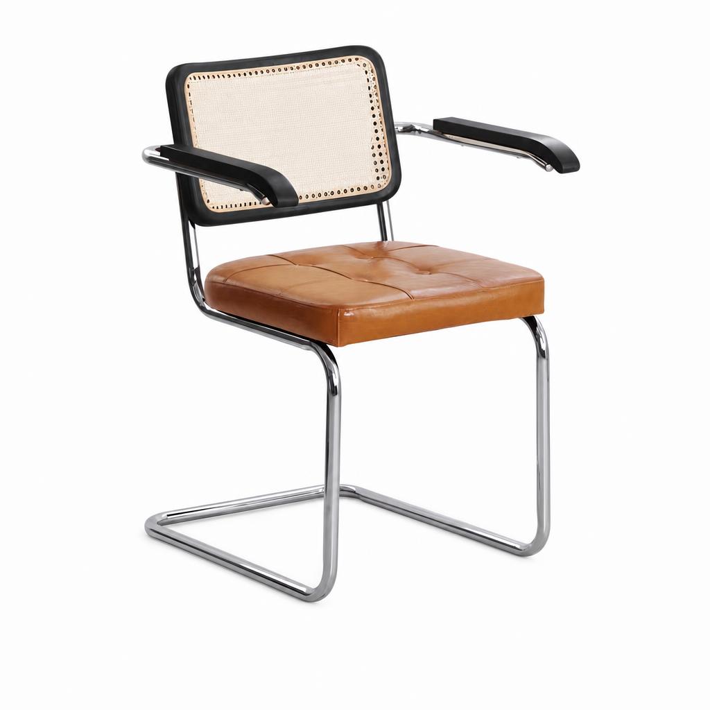 Solid Wood - Black Back - Oiled Wax Brown Seat Cushion [Armrest]