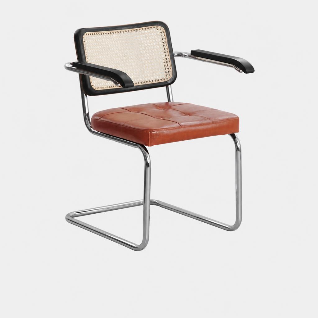 Solid Wood - Black Back - Dark Brown Glossy Leather Seat [With Armrest]