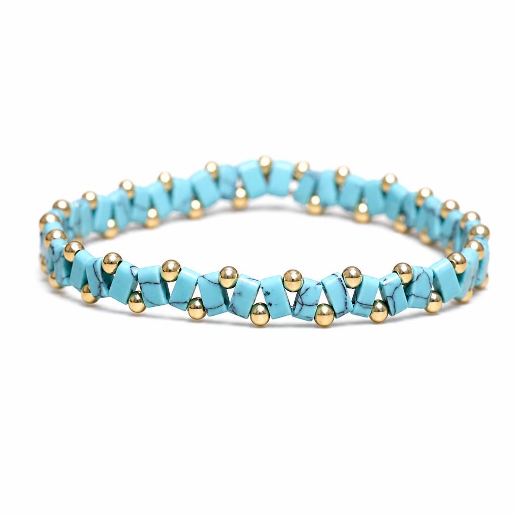 Black line turquoise round beads