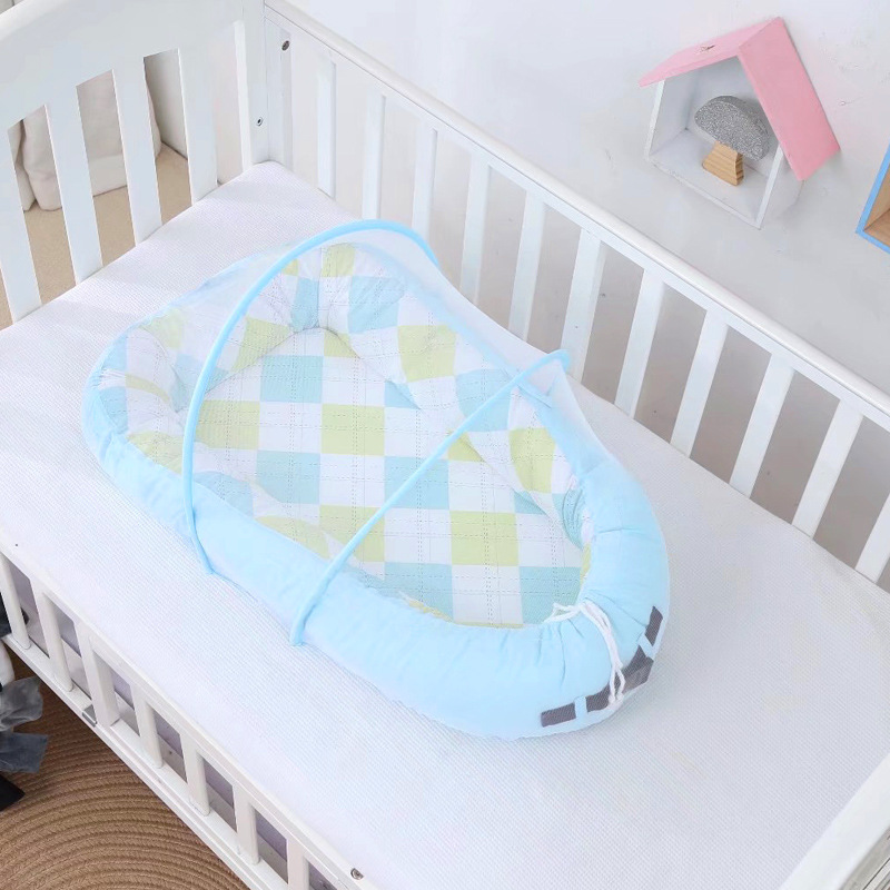 Blue Plaid with Mosquito Net