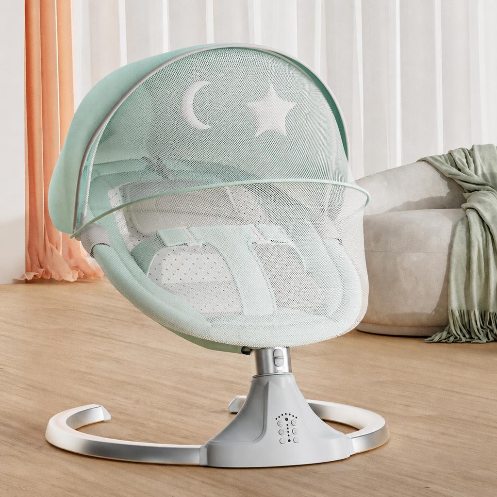 green   bluetooth   gauze ceiling   doll   remote control   u-shaped   power supply   removable and washable seat cushion   backrest adjustment