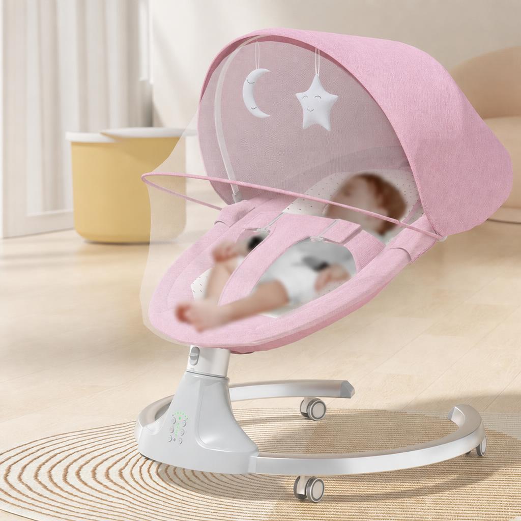 pink   bluetooth   mesh canopy   plush toy   remote control   u-shaped design   power supply   removable