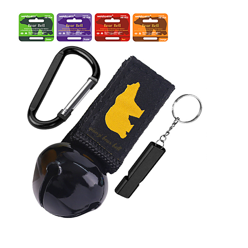 Black - new silenced bear bell   carabiner   dual-chamber whistle