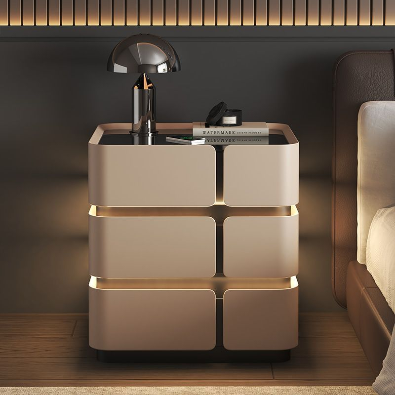 Khaki solid wood with three draws, height 58cm (three color light and wireless charging)