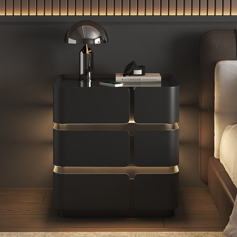 Black solid wood with three draws, height 58cm (three color light and wireless charging)