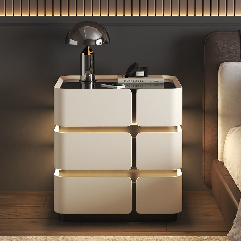 Off white solid wood with three draws, height 58cm (three color light and wireless charging)