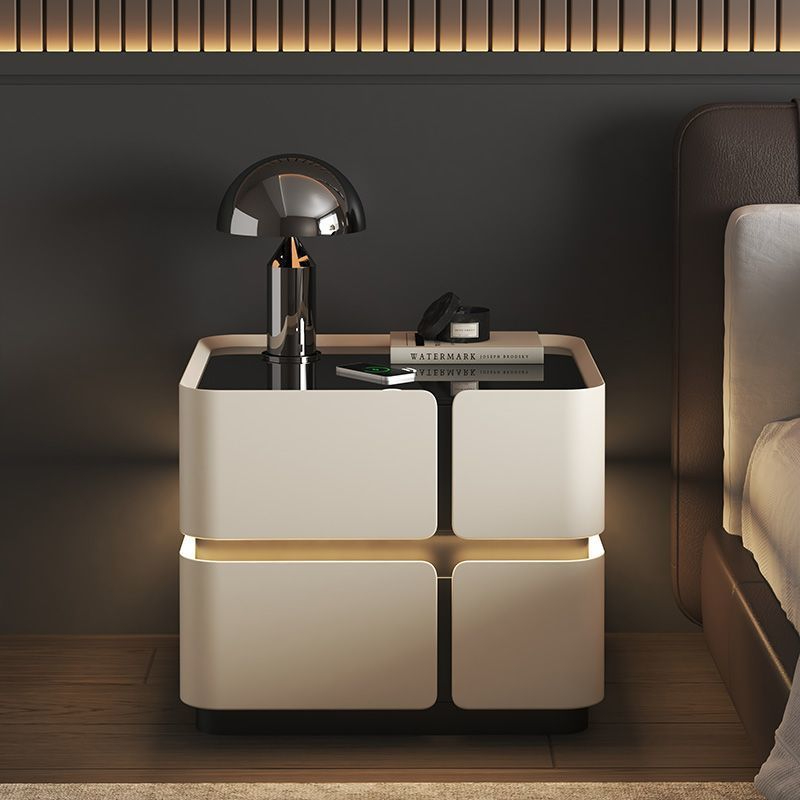 Off white solid wood with two draws (three color light and wireless charging)